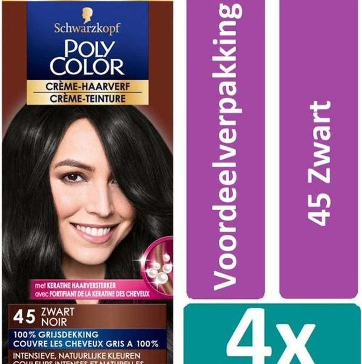 Poly Color 45 Black Hair Dye 4 Pieces Value Pack