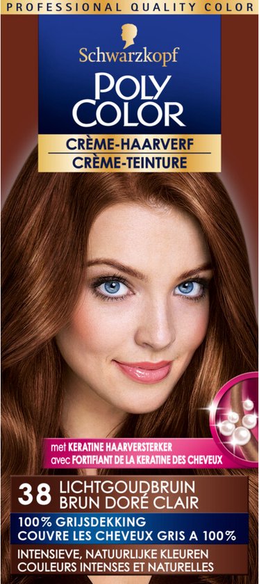 3x Poly Color Créme Permanent Hair Dye 38 Light Golden Brown 90 ml