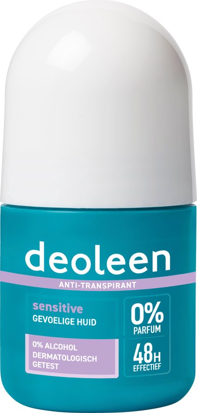 Deoleen Anti-transpirant Roller Sensitive 48 uur effectief 0% parfum & 0% alcoho 50 ml- 3 stuks