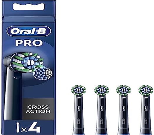 Oral-B Pro Cross Action Black Brushes for Electric Toothbrushes, Pack of 4