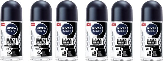 Nivea Men Black & White Invisible Roll'On Deo Original - 6 x 50 ml
