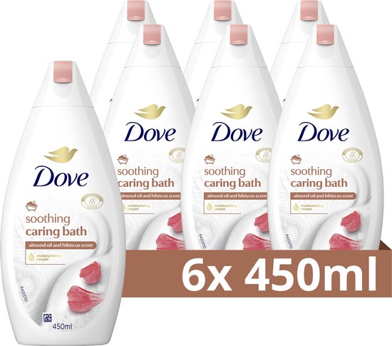 Dove Soothing Caring Bath Badcrème - Amandelolie & Hibiscus - 6 x 450 ml - Voordeelverpakking