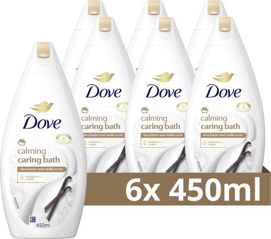 Dove Calming Caring Bath Badcrème - Sheaboter & Vanille - verrijkt met 1/4 hydraterende crème - 6 x 450 ml