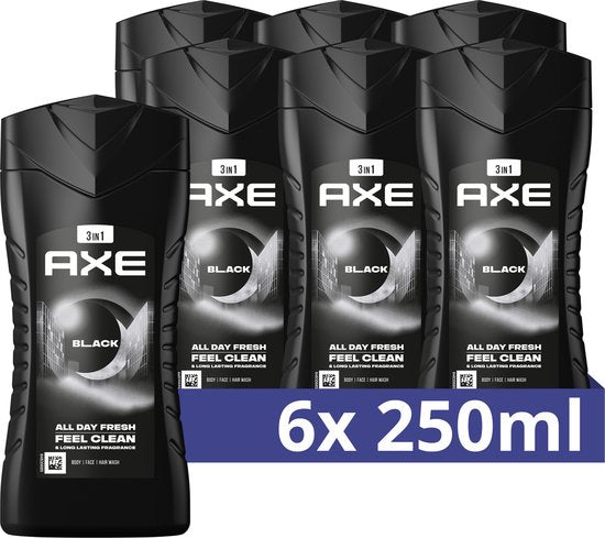 AXE 3-in-1 Douchegel - Black - 6 x 250 ml - Voordeelverpakking
