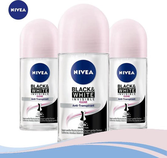 Déodorant roll-on transparent Nivea Invisible For Black & White 48 h, 6 x 50 ml