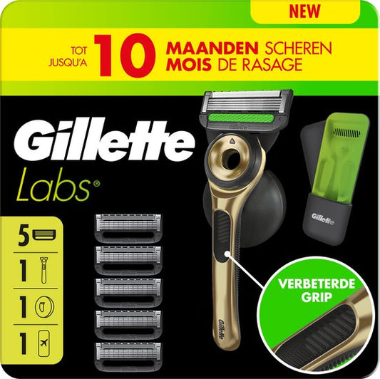 Système de rasage exfoliant GilletteLabs Champion Gold - 1 manche + 5 lames + 1 support mural + 1 étui