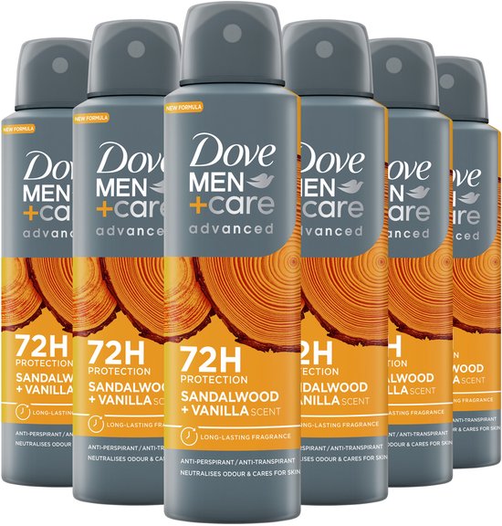 Dove Men+Care Advanced Anti-TranspiranDove Men+Care - Anti-Transpirant Deodorant Spray - Advanced - Sandalwood + Vanilla - 6 x 150 ml