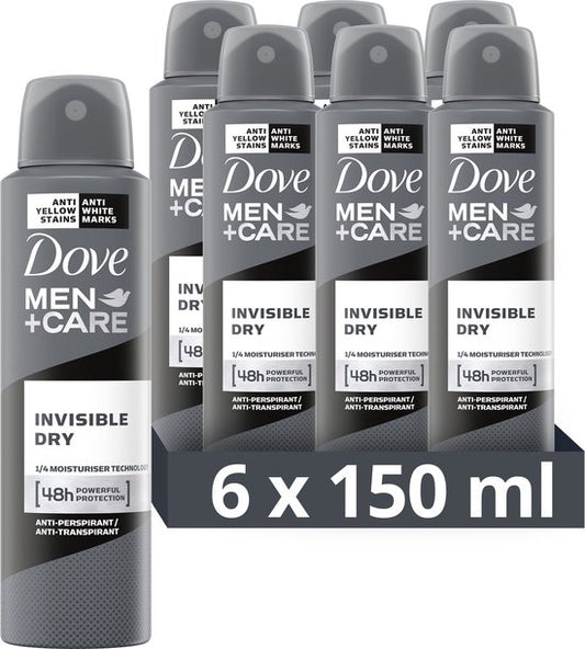 Déodorant anti-transpirant sec invisible Dove Men+Care - 6 x 150 ml - Pack économique
