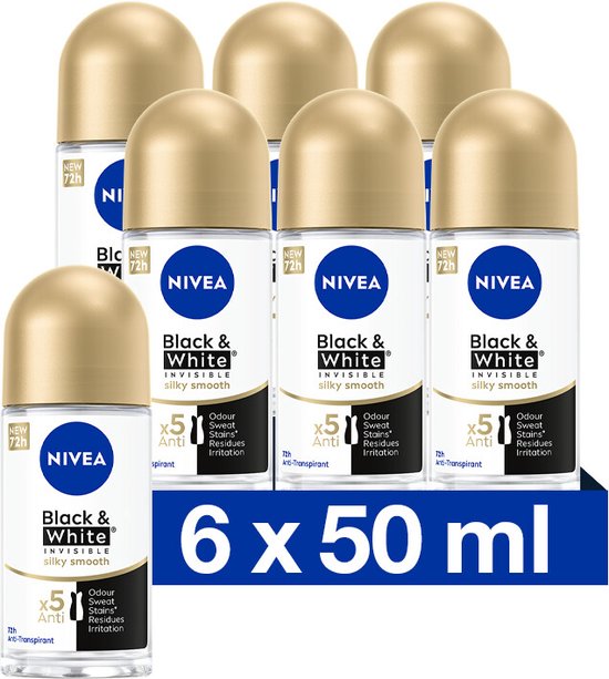 NIVEA Black & White Silky Smooth Anti-Transpirant Deo Roller - 72 uur