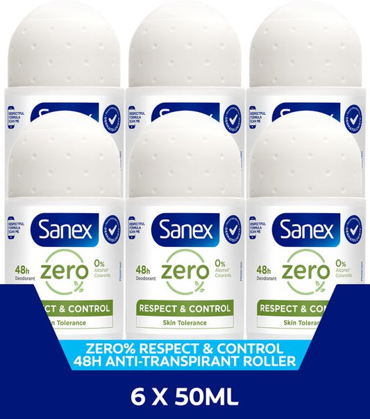 Sanex Zero% Respect & Control Deodorant Roller 6 x 50ml - Voordeelverpakking