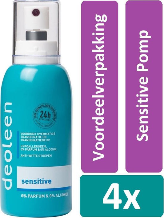 Déodorant en spray Deoleen 75 ml Sensitive Pump 4 pièces Pack économique