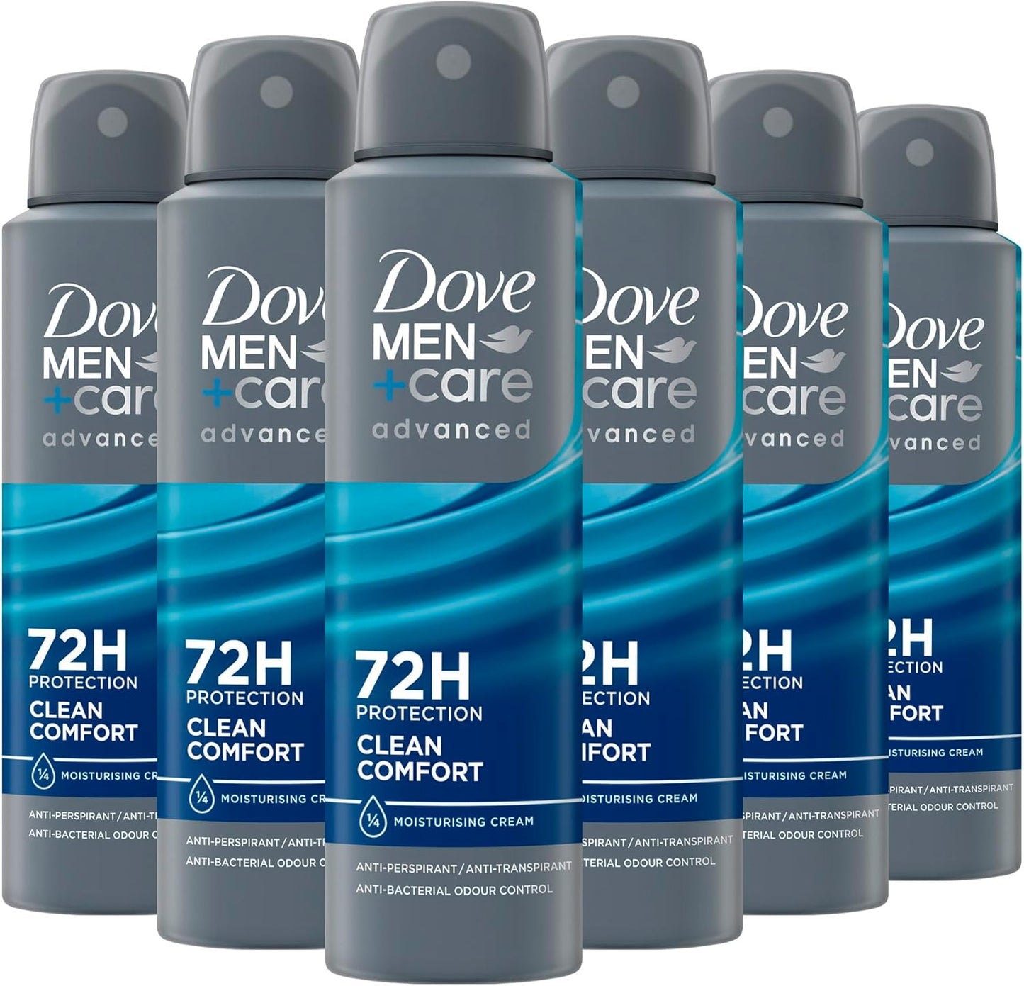 Dove Men+Care Advanced Clean Comfort Anti-Transpirant Deodorant Spray, tot 72 uur bescherming tegen zweet en nare geurtjes - 6 x 150 ml - Voordeelverpakking