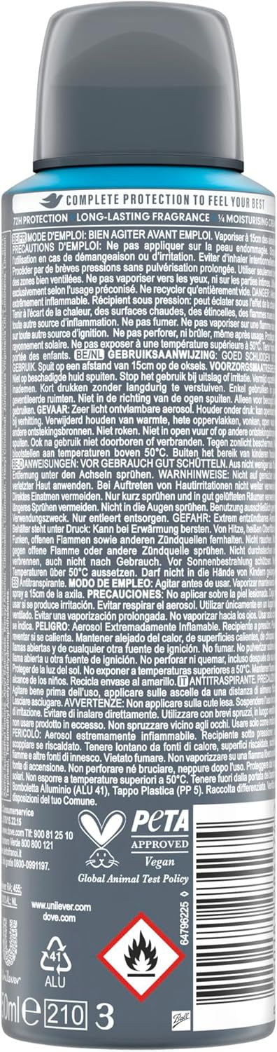 Dove Men+Care Advanced Clean Comfort Anti-Transpirant Deodorant Spray, tot 72 uur bescherming tegen zweet en nare geurtjes - 6 x 150 ml - Voordeelverpakking