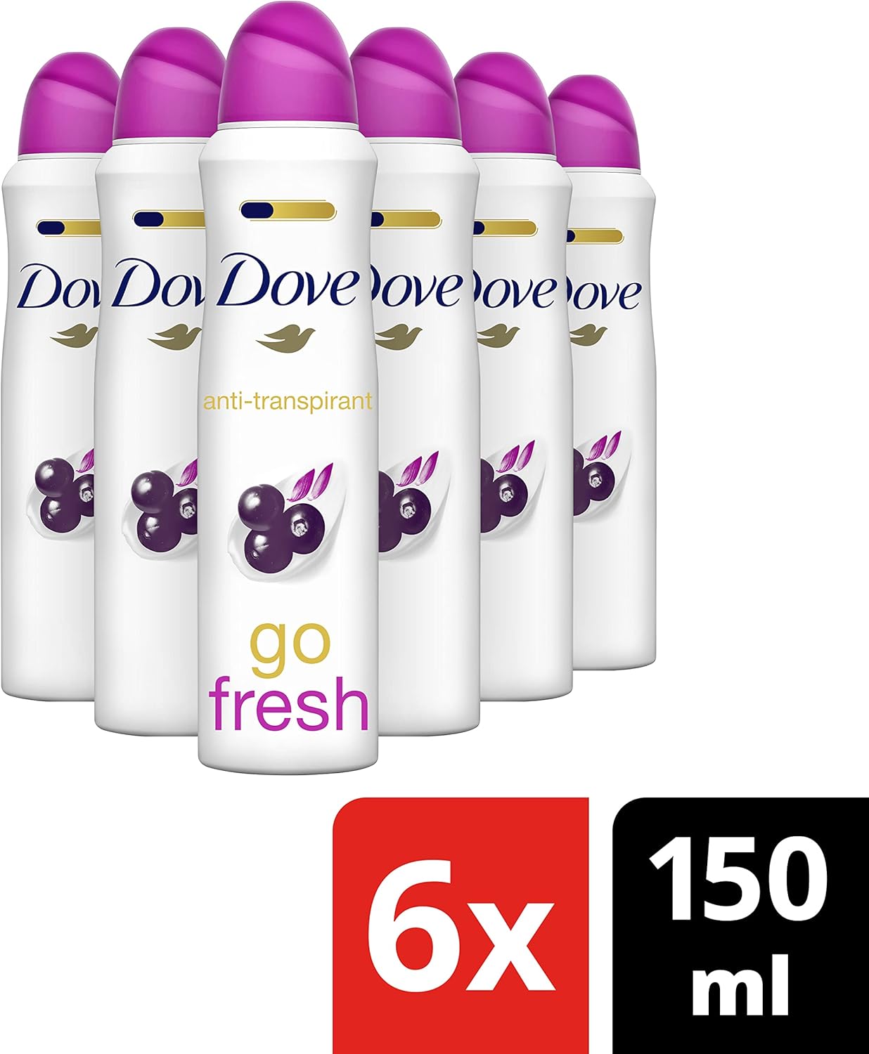 Dove Açaí Berry & Waterlily Anti-Transpirant Deodorant Spray - 6 x 150 ml - Voordeelverpakking