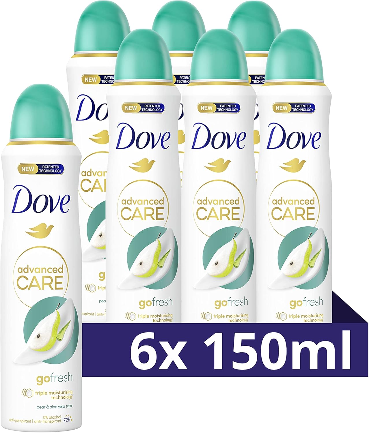 Dove Advanced Care Go Fresh Pear & Aloe Vera Anti-Transpirant Deodorant Spray, biedt tot 72 uur bescherming tegen zweet - 6 x 150 ml - Voordeelverpakking