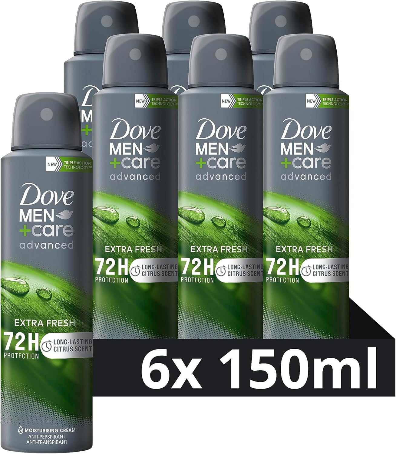 Dove Men+Care Advanced Extra Fresh Anti-Transpirant Deodorant Spray, biedt tot 72 uur bescherming tegen zweet - 6 x 150 ml - Voordeelverpakking