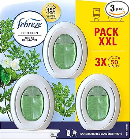 Febreze Petit Coin, Morning Dew Continuous Toilet Air Freshener for Odour Elimination and Prevention 3 x 7.5 ml