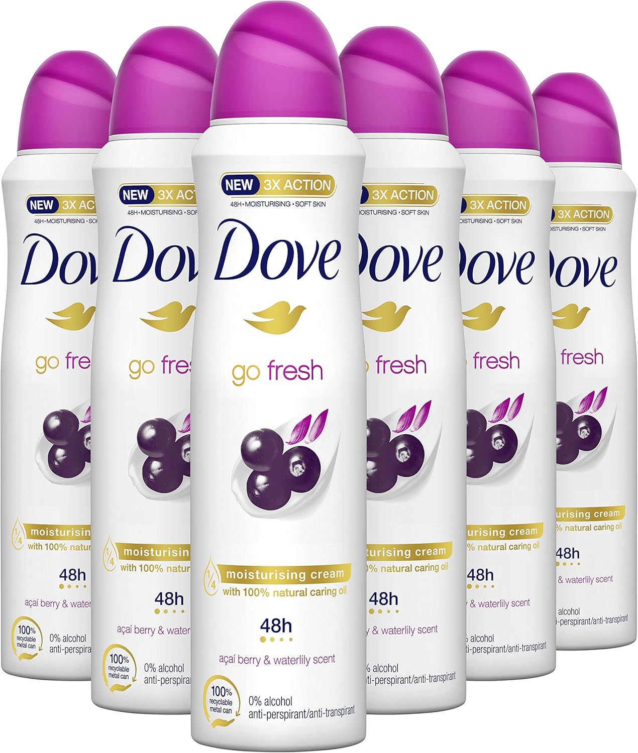 Dove Açaí Berry & Waterlily Anti-Transpirant Deodorant Spray - 6 x 150 ml - Voordeelverpakking