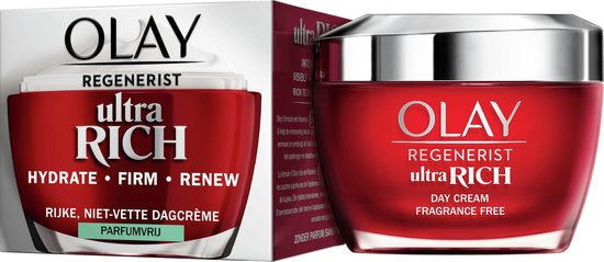 Crème de jour ultra riche Olay Regenerist - Peptide de vitamine B3 et beurre de karité - Sans parfum - 50 ml - Peau sèche