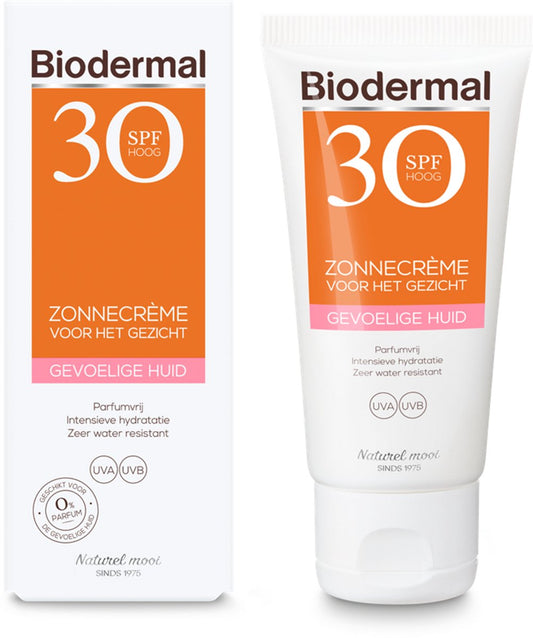 Biodermal Sun Cream for Sensitive Skin - SPF 30 - 50ml - Sun Cream for the Face