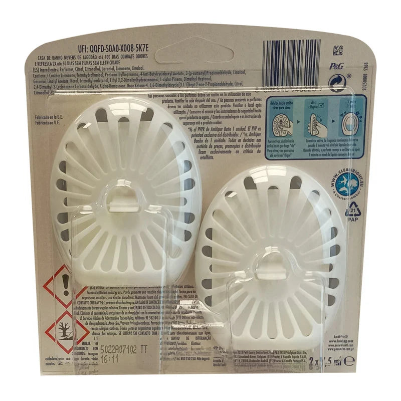 Ambipur baño ambientador 2X7,5 ml. Nubes de algodón.