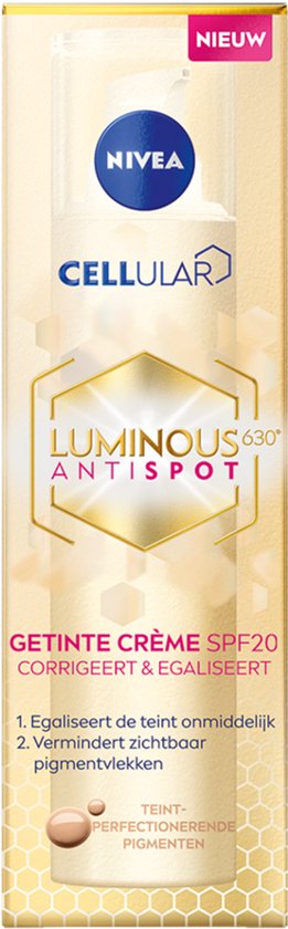 NIVEA Cellular Luminous630 Getinte Dagcrème - SPF20 - Gezichtscreme - Pigmentvlekken Verwijderen - Crème - 40ml