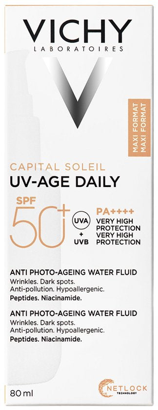 Vichy Capital Soleil UV-Age Daily SPF50+ - Zonnebrandcrème tegen fotoveroudering - Niacinamide (vitamine B3) en Peptiden - 80ml
