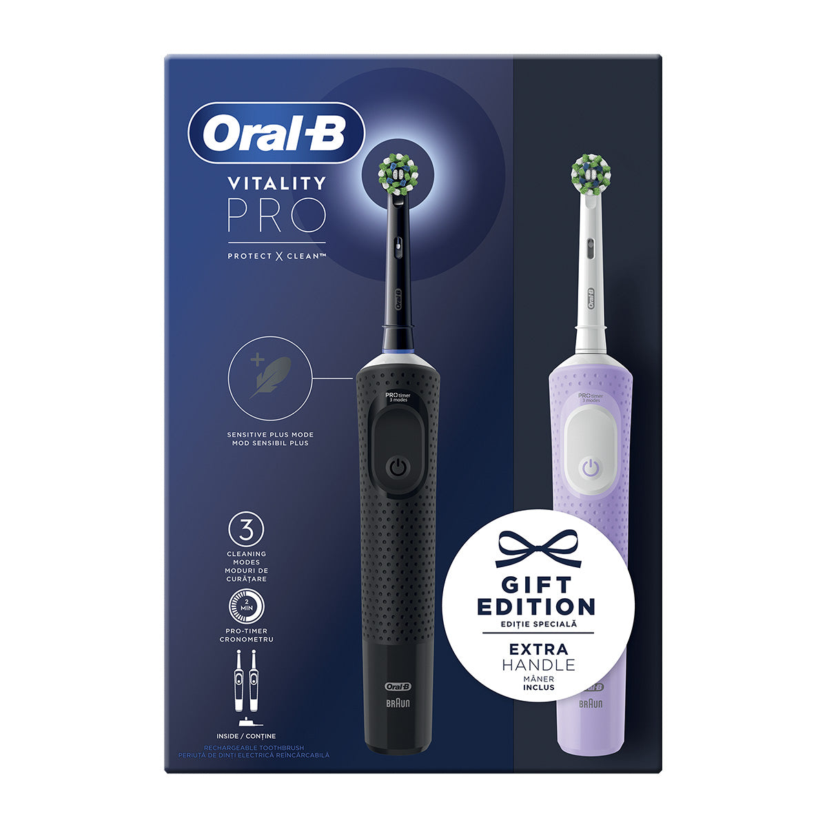 Vitality Pro Duo Pack Black/ Purple Electric Toothbrushes