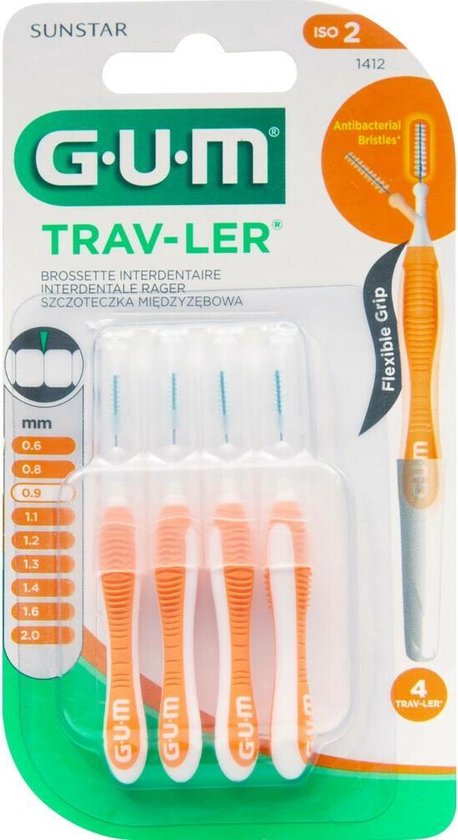 3 x GUM Trav-Ler Ragers Orange 0.9mm blister of 4 pieces 