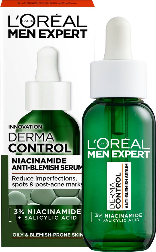 Sérum Derma Control Men Expert de L'Oréal Paris - Contre les imperfections, les taches pigmentaires et l'acné - à la niacinamide et à l'acide salicylique - 30 ml 