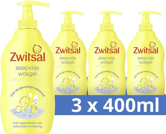 Zwitsal Zeepvrije Wasgel - Baby - met ingrediënten van natuurlijke oorsprong zonder SLES-sulfaat - 3 x 400 ml
