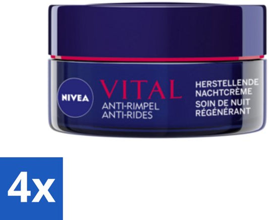 NIVEA - Nachtcrème - VITAL Anti-Rimpel Herstellend - Voor rijpe huid -50 ml - Voordeelverpakking - 4 stuks