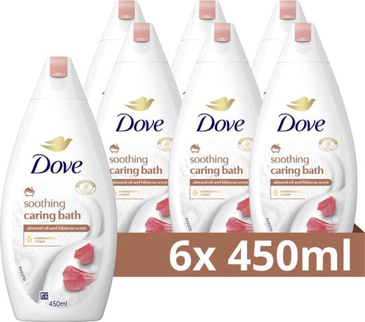 Dove Soothing Caring Bath Badcrème - Amandelolie & Hibiscus - 6 x 450 ml - Voordeelverpakking