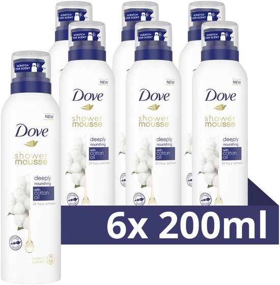 Dove Shower Mousse - Deeply Nourishing Cotton Oil - Verrijkt met katoenzaadolie - 6 x 200 ml