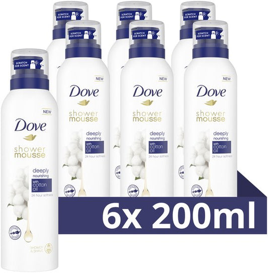 Dove Shower Mousse - Deeply Nourishing Cotton Oil - Verrijkt met katoenzaadolie - 6 x 200 ml