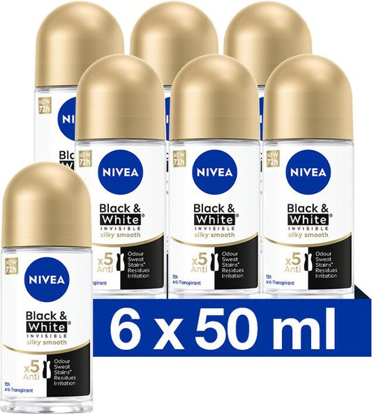 NIVEA Black & White Silky Smooth Anti-Transpirant Deo Roller - 72 uur