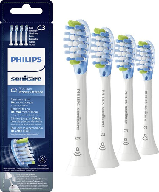 Têtes de brosse de rechange pour brosse à dents électrique Philips Sonicare Premium Plaque Defense C3 – Blanc