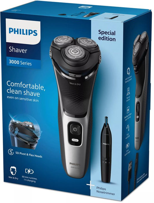 Philips Series 3000 - Scheerapparaat Mannen met Trimmer - Inclusief Neustrimmer - Waterdicht