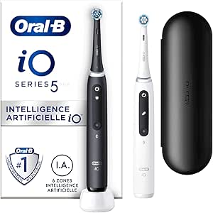 Oral-B iO 5 stuks elektrische tandenborstels, zwart en wit, Bluetooth, 2 borstels, 1 reisetui