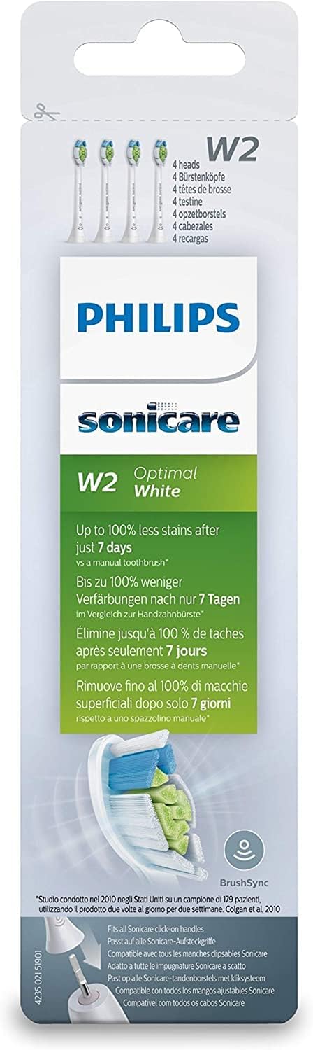 Philips Sonicare w2 replacement brush heads, white, pack of 4 