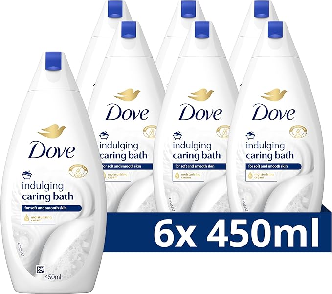Crème de bain Dove Caring Bath Indulging Cream, pour une peau douce, propre et souple - 6 x 450 ml - Pack économique 