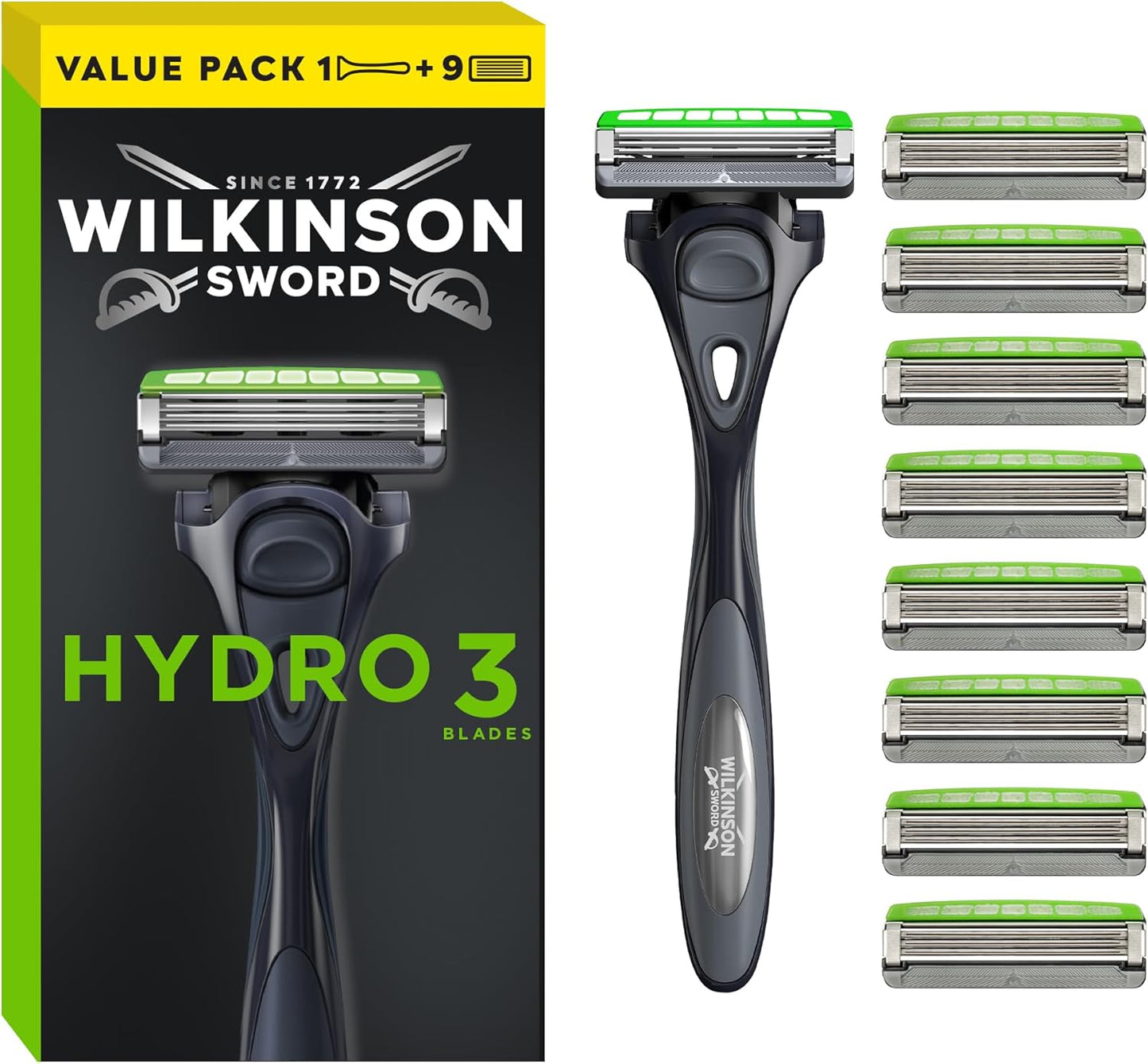 Wilkinson Sword Hydro 3 Skin Protection – Pack économique : 1 rasoir + 9 lames de rechange 