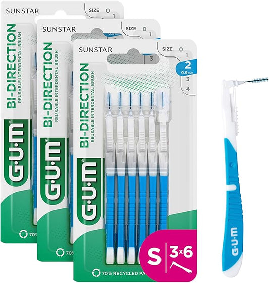 GUM BI-DIRECTION interdental brushes/ISO size 2: 0.9mm/longer - 3x 6 pieces