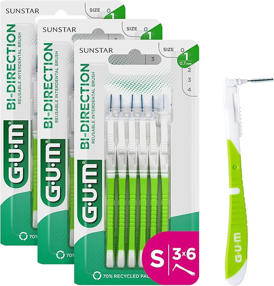 GUM BI-DIRECTION interdental brushes/ISO size 1: 0.7mm/longer - 3x 6 pieces