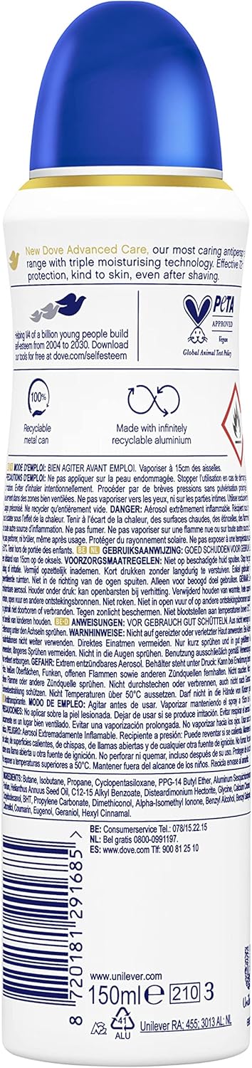 Dove Advanced Care Original Anti-Transpirant Deodorant Spray, biedt tot 72 uur bescherming tegen zweet - 6 x 150 ml - Voordeelverpakking