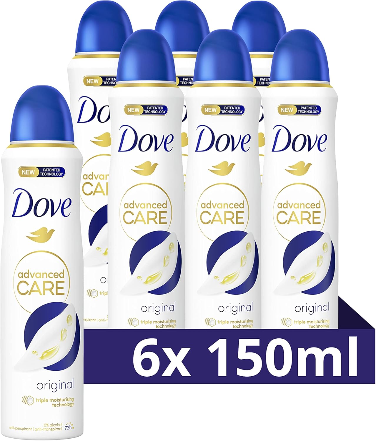 Dove Advanced Care Original Anti-Transpirant Deodorant Spray, biedt tot 72 uur bescherming tegen zweet - 6 x 150 ml - Voordeelverpakking