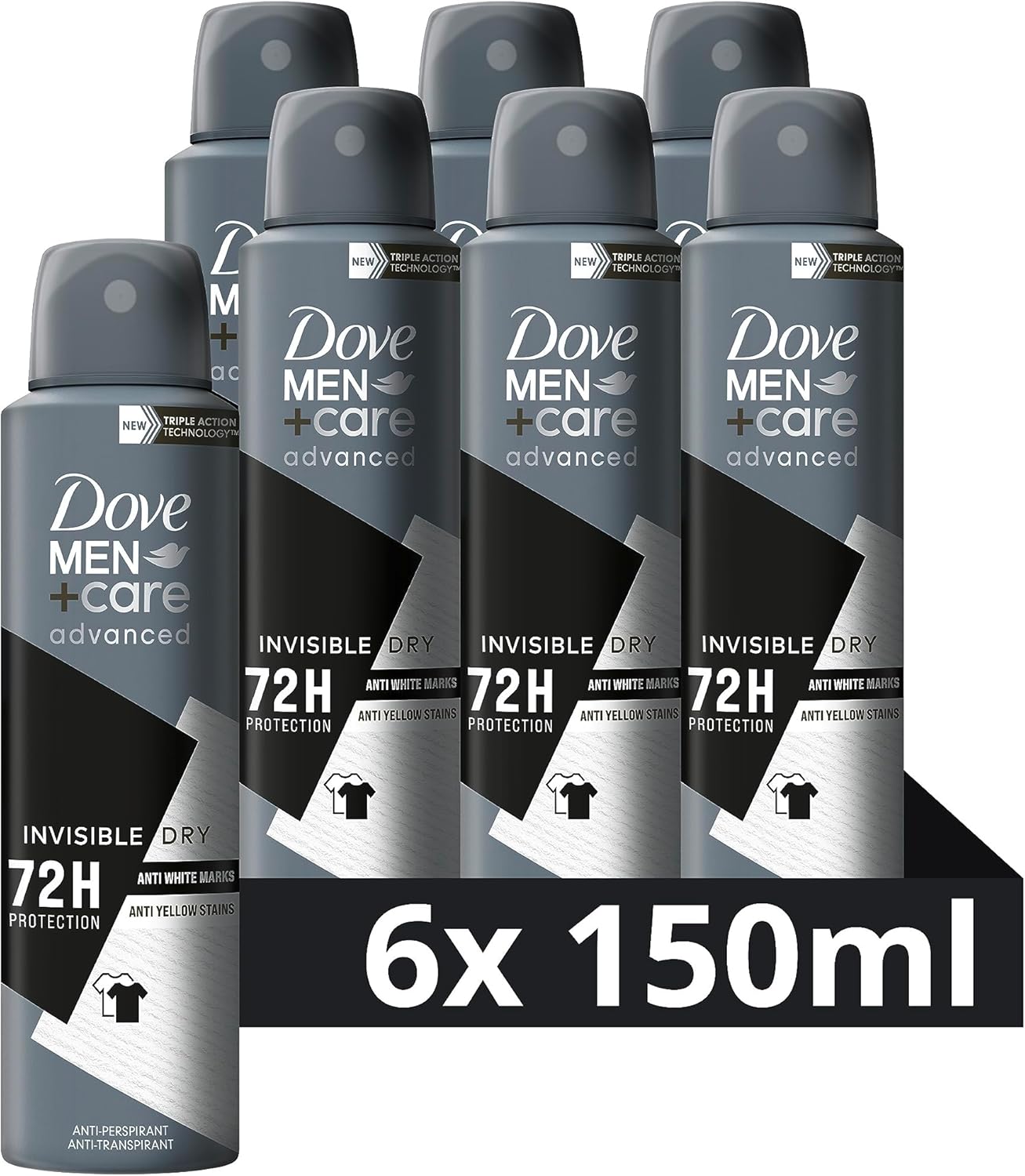 Dove Men+Care Advanced Invisible Dry Anti-Transpirant Deodorant Spray, biedt tot 72 uur bescherming tegen zweet - 6 x 150 ml - Voordeelverpakking