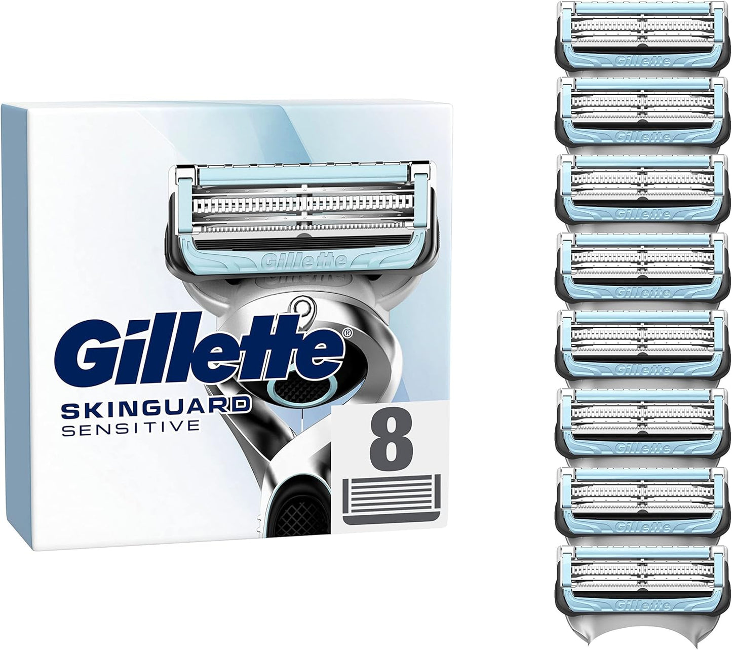 Gillette Skinguard Sensitive Navulmesjes Voor Mannen, Verpakking Met 8 Navulmesjes, Verbeterde Lubrastrip, Past Op Fusion-Handvatten
