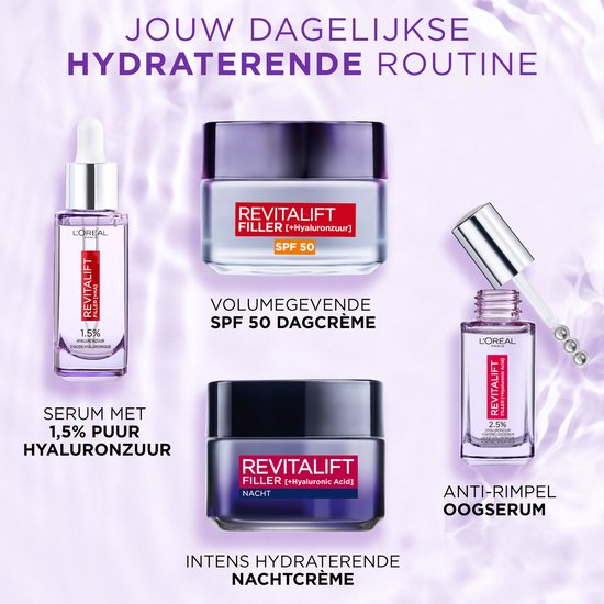 L’Oréal Paris Revitalift Filler Anti-Aging Dagcrème - met Hyaluronzuur - en SPF 50 - 50ml