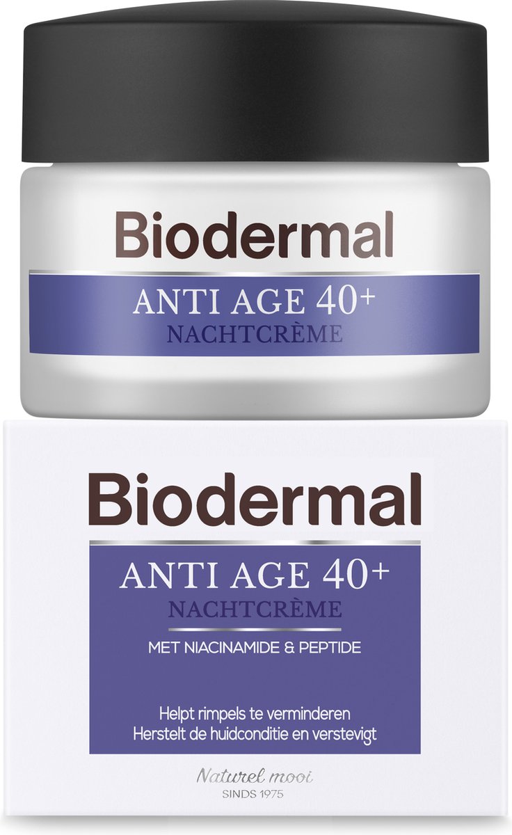 Crème de nuit Biodermal Anti-Âge 40+ - Crème de nuit à la niacinamide et aux peptides - Restaure l'état de la peau et la raffermit - 50 ml 